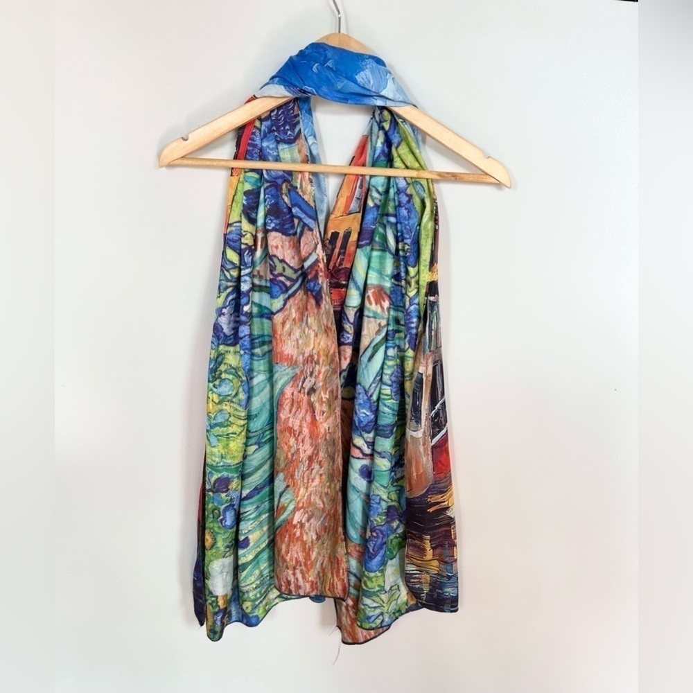 Silk made in Italy scarf double sided Venice flowers hand painted - Picture 12 of 13